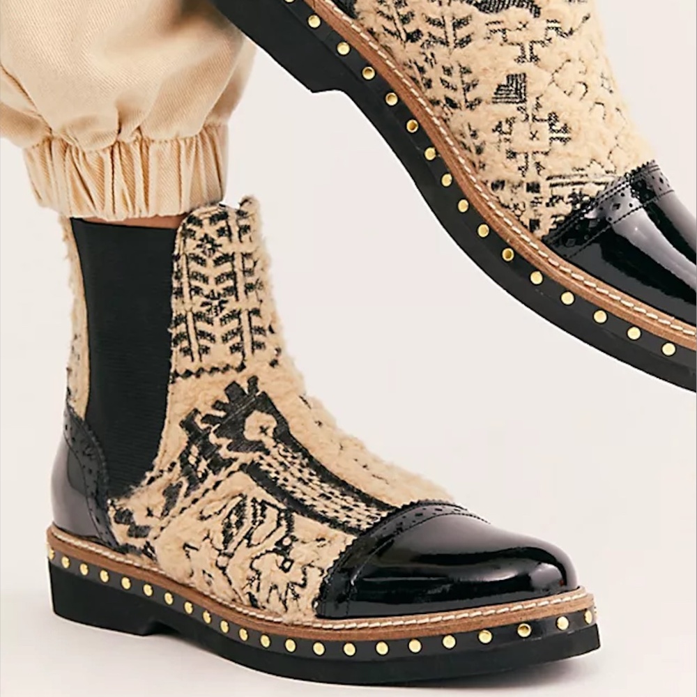 Free People Textile Atlas Chelsea Boot Beige Black Boho Festival Country